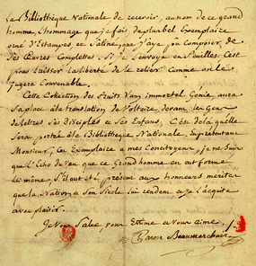 Lettre de Beaumarchais