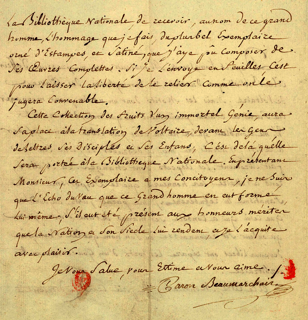 Lettre de Beaumarchais